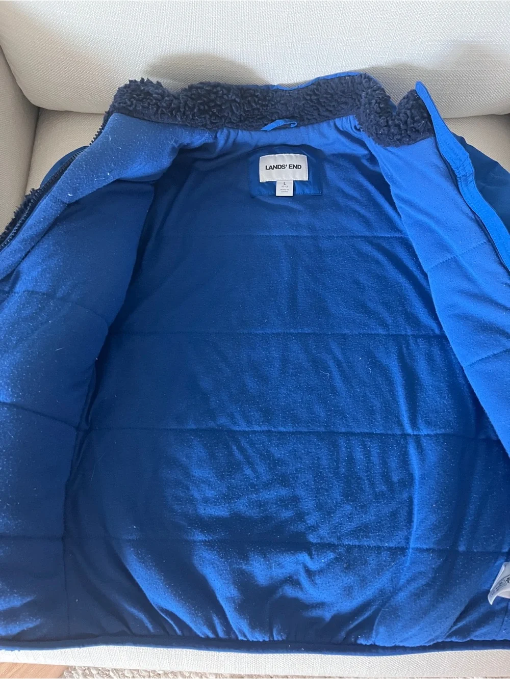 Lands' End Kids Blue Two-Tone Sherpa Puffer Jacket